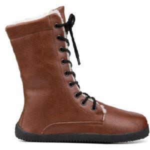 Ahinsa Shoes Womens Jaya Winter barefoot Zip-up BROWN boots with black fur