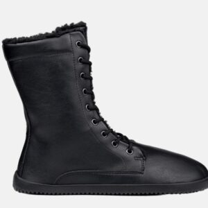 Ahinsa Shoes Womens Jaya Winter barefoot Zip-up black boots with black fur