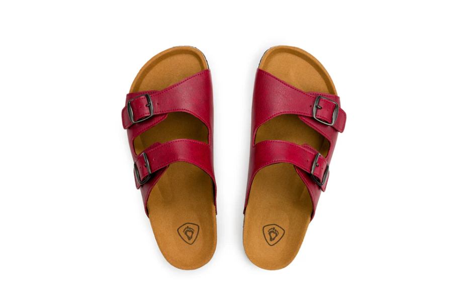 Ahinsa sandals vyšniniai abu iš viršaus